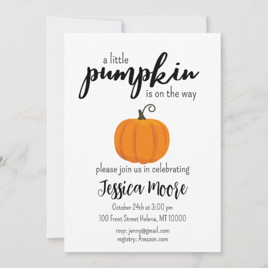 Little Pumpkin Baby shower Invitation Kaart (Voorkant)
