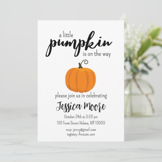 Little Pumpkin Baby shower Invitation Kaart (Staand voorkant)