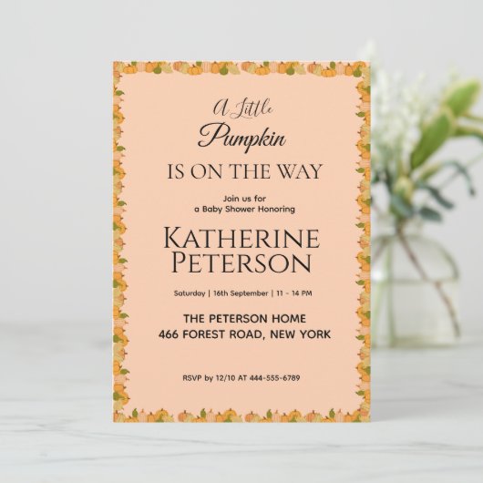 Little Pumpkin Baby shower Invitation Kaart (Staand voorkant)