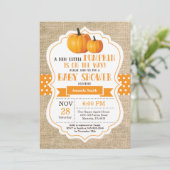 Little Pumpkin Baby shower Invitation Kaart Burlap (Staand voorkant)