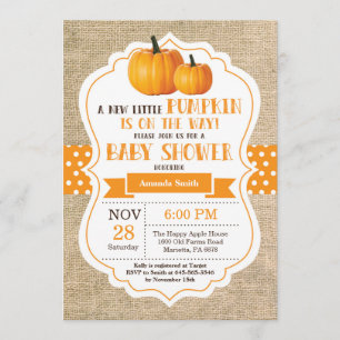 Little Pumpkin Baby shower Invitation Kaart Burlap