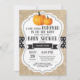 Little Pumpkin Baby shower Invitation Kaart Burlap