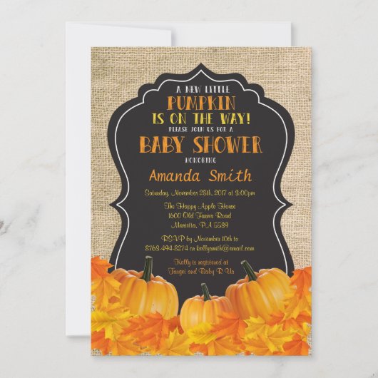 Little Pumpkin Baby shower Invitation Kaart Burlap (Voorkant)