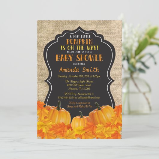Little Pumpkin Baby shower Invitation Kaart Burlap (Staand voorkant)