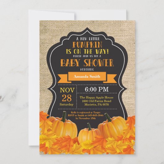 Little Pumpkin Baby shower Invitation Kaart Burlap (Voorkant)