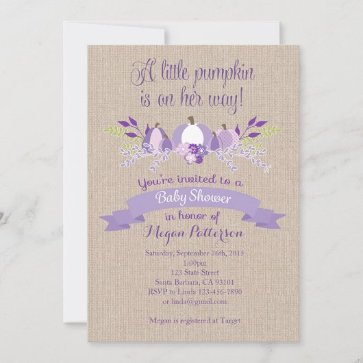 Little Pumpkin Baby shower Invitation - Lavendel Kaart (Voorkant)