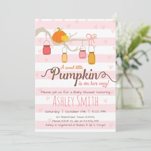 Little Pumpkin Baby shower Invitation Mason Jars Kaart (Staand voorkant)