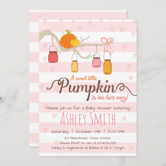 Little Pumpkin Baby shower Invitation Mason Jars Kaart (Voorkant / Achterkant)