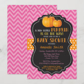 Little Pumpkin Baby shower Invitation Pink Chevron Kaart (Voorkant / Achterkant)