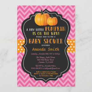Little Pumpkin Baby shower Invitation Pink Chevron Kaart