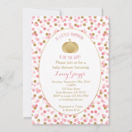 Little Pumpkin Baby shower Invitation - Pink Gold Kaart (Voorkant)