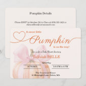 Little Pumpkin Baby shower Invitation – Roze strik Kaart (Voorkant / Achterkant)