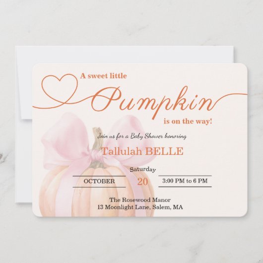 Little Pumpkin Baby shower Invitation – Roze strik Kaart (Voorkant)
