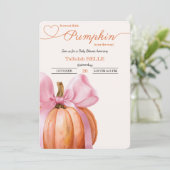 Little Pumpkin Baby shower Invitation – Roze strik Kaart (Staand voorkant)