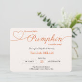 Little Pumpkin Baby shower Invitation – Roze strik Kaart (Staand voorkant)