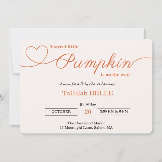 Little Pumpkin Baby shower Invitation – Roze strik Kaart (Voorkant)