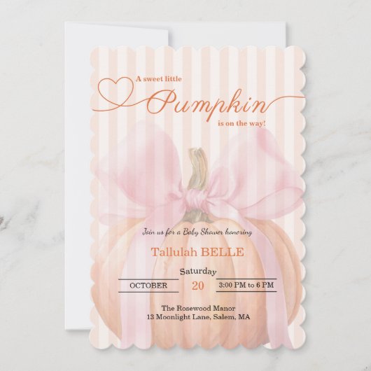 Little Pumpkin Baby shower Invitation – Roze strik Kaart (Voorkant)