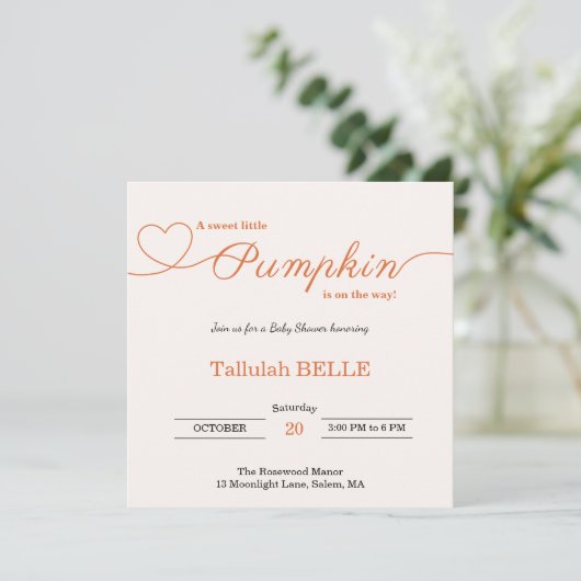 Little Pumpkin Baby shower Invitation – Roze strik Save The Date (Staand voorkant)