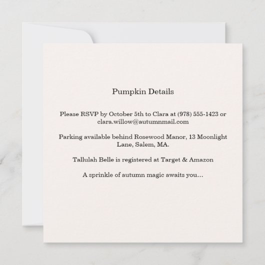 Little Pumpkin Baby shower Invitation – Roze strik Save The Date (Achterkant)