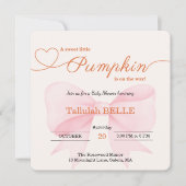 Little Pumpkin Baby shower Invitation – Roze strik Save The Date (Voorkant)
