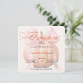 Little Pumpkin Baby shower Invitation – Roze strik Save The Date (Staand voorkant)