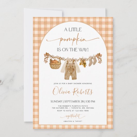 Little Pumpkin Baby shower Invitation Sjabloon Kaart (Voorkant)
