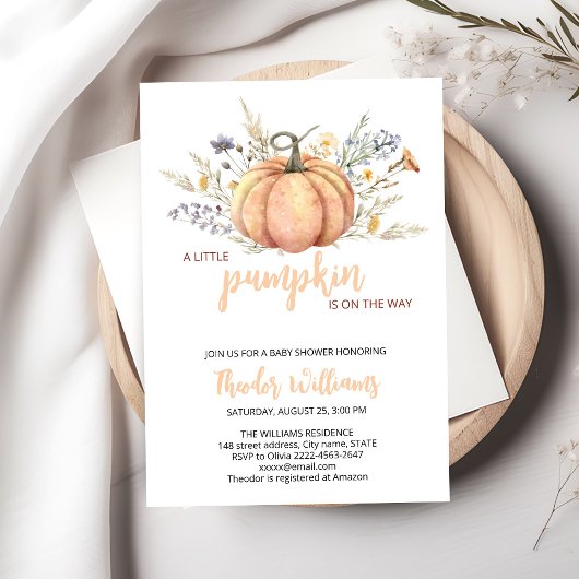 Little Pumpkin Baby shower Invitation | thema herf Kaart