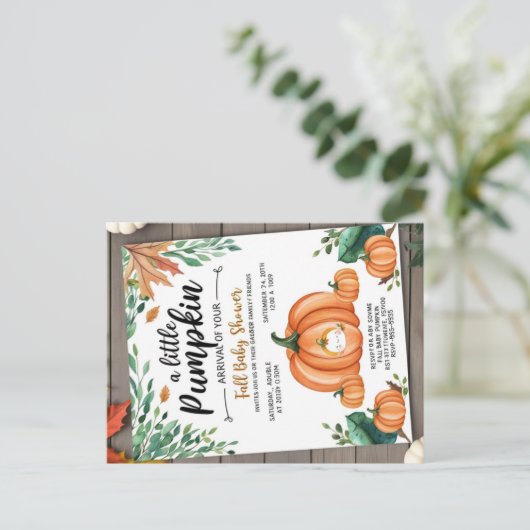 Little Pumpkin Baby shower Invitation Uitnodiging Briefkaart (Staand voorkant)