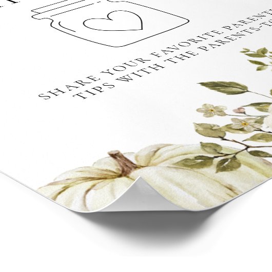 Little Pumpkin Baby shower Ouderschap Tip Jar Sign Poster (Hoek)