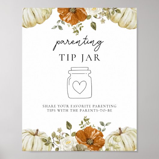 Little Pumpkin Baby shower Ouderschap Tip Jar Sign Poster (Voorkant)