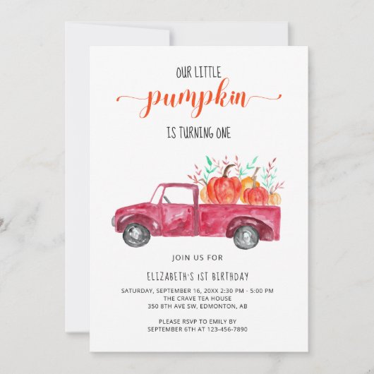 Little Pumpkin Baby shower Red Truck Herfst Autumn Kaart (Voorkant)