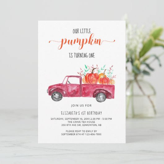 Little Pumpkin Baby shower Red Truck Herfst Autumn Kaart (Staand voorkant)