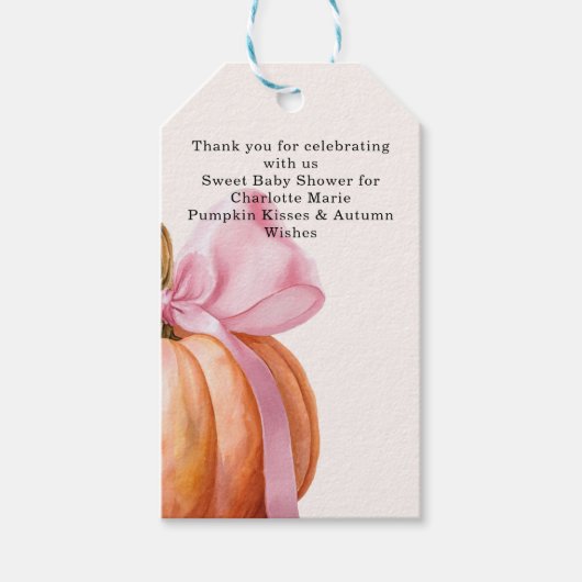Little Pumpkin Baby shower – Roze Bow Herfst Cadeaulabel (Voorkant)