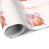 Little Pumpkin Baby shower – Roze Bow Herfst Cadeaupapier (Rol Hoek)