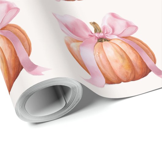 Little Pumpkin Baby shower – Roze Bow Herfst Cadeaupapier (Rol Hoek)
