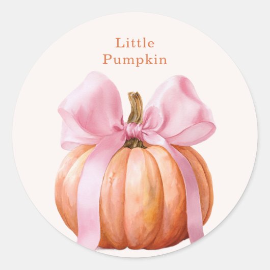 Little Pumpkin Baby shower – Roze Bow Herfst Ronde Sticker (Voorkant)