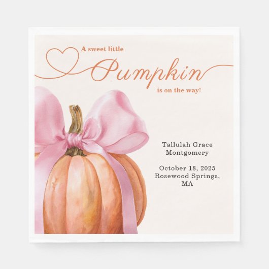 Little Pumpkin Baby shower – Roze Bow Herfst Servet (Voorkant)