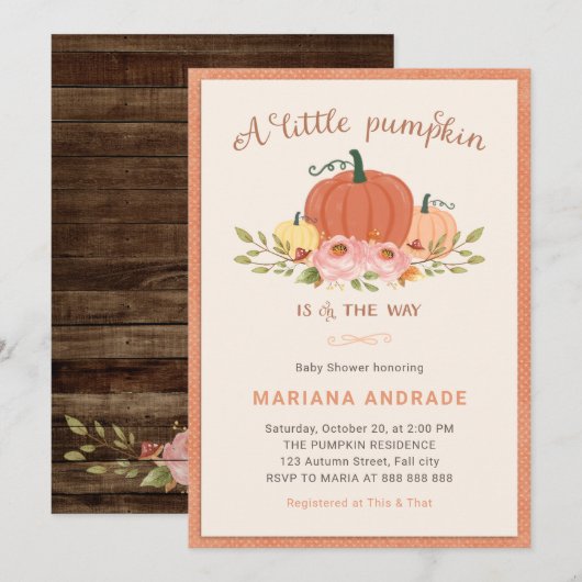 Little Pumpkin Baby shower Rustic Herfst Floral Sc Kaart (Voorkant / Achterkant)
