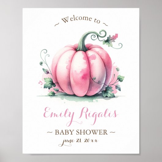 Little Pumpkin Baby shower Sign – Roze Poster (Voorkant)