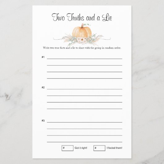 Little Pumpkin Baby shower spel Twee waarheden Flyer (Voorkant)