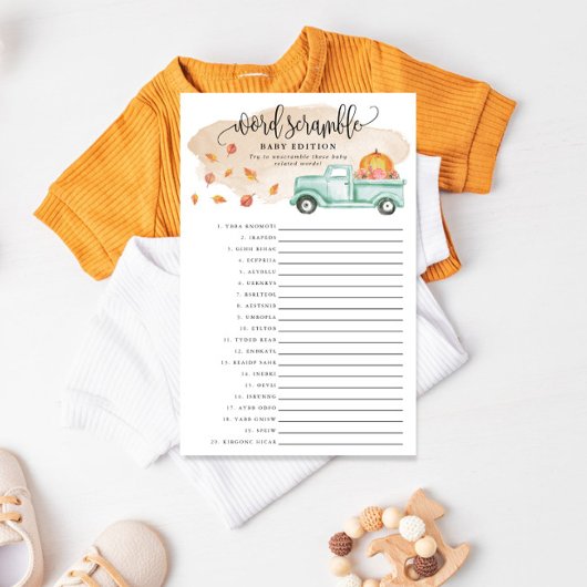 Little Pumpkin Baby Word Scramble Paper Game Kaart