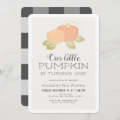 Little Pumpkin Beige Black Gingham 1e verjaardag Kaart (Voorkant / Achterkant)