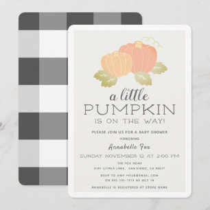 Little Pumpkin Beige Black Gingham Baby shower Kaart