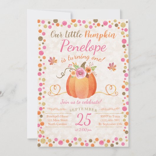 Little Pumpkin Birthday Invitation, Autumn Herfst Kaart (Voorkant)