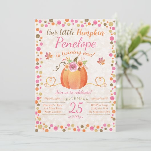 Little Pumpkin Birthday Invitation, Autumn Herfst Kaart (Staand voorkant)
