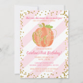Little Pumpkin Birthday Invitation Pink and Gold Kaart (Voorkant)