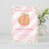 Little Pumpkin Birthday Invitation Pink and Gold Kaart (Staand voorkant)