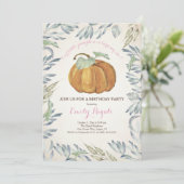 Little Pumpkin BIRTHDAY Party Invitation, Girl Kaart (Staand voorkant)