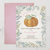 Little Pumpkin BIRTHDAY Party Invitation, Girl Kaart (Voorkant / Achterkant)