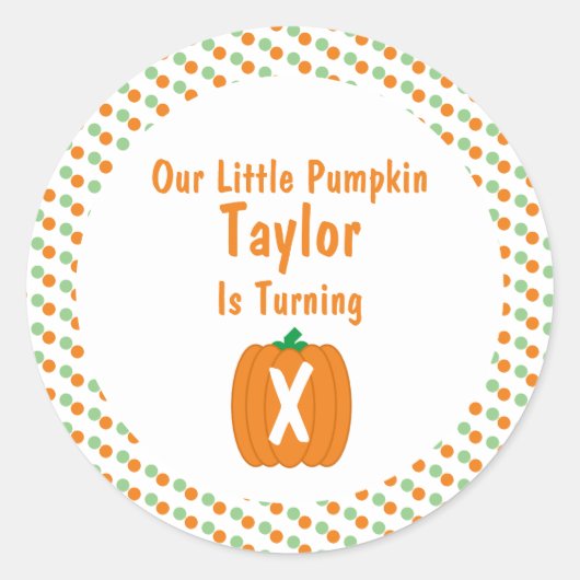 Little Pumpkin Birthday Ronde Sticker (Voorkant)